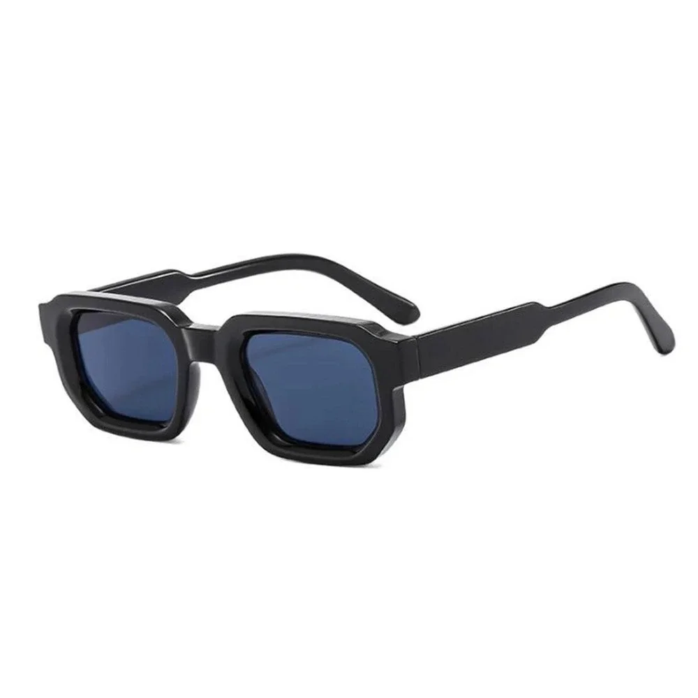 Mens Black Hip Hop Sunglasses Black Tint Lens Modern Rectangle Streetwear UV400